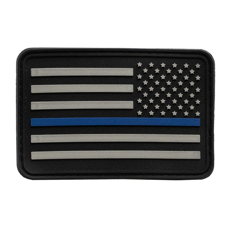 USA American Flag Thin Blue Line Patch PVC Rubber w Velcro Hook and Loop Back