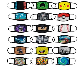 Reversible Kids Face Mask, BMX, Gaming, Superhero, 2-Ply