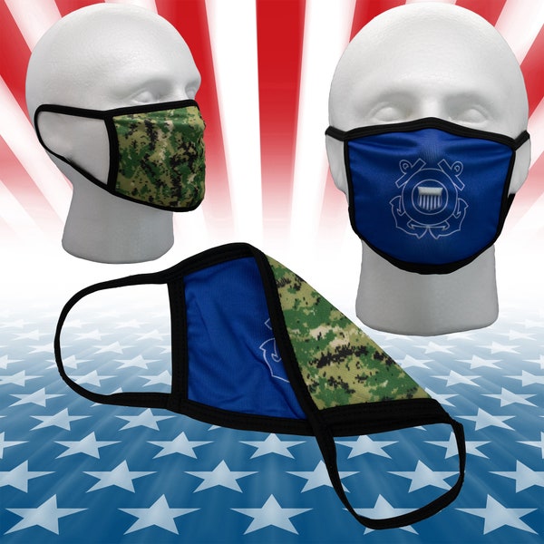 In Stock! U.S. Coast Guard Mask Type iii Camo 2 Layer Reversible 2 sided USCG Face Mask Cover USA Military w/ Filter Pocket