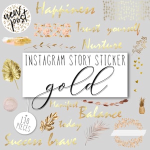 130 Instagram Story Stickers Gold Bundle | Fancy Decorative Daily Gold Stickers | Elegant | Bright | Design Elements | Instant Download