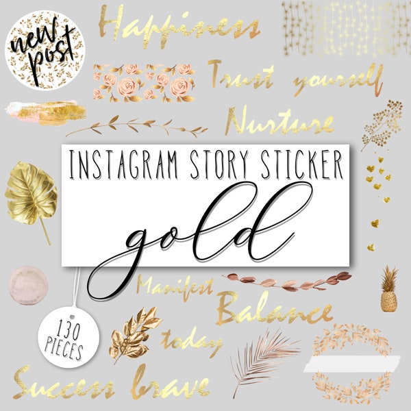 130 Instagram Story Stickers Gold Bundle | Fancy Decorative Daily Gold Stickers | Elegant | Bright | Design Elements | Instant Download