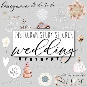 100 Instagram Story Stickers Wedding Bundle | Bride Stickers | Mr. & Mrs | Wedding | Design Elements | Instant Download