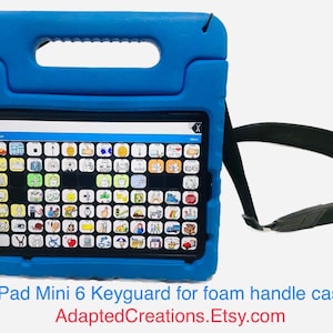 iPad Mini 6/7 AAC-tangentskyddspaket för skumhandtagsfodral. Inkluderar en rem och 3D-utskrivet stativ! (Lamp Words for Life, Proloquo2Go, etc.)