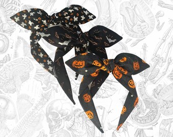 Halloween Spooky top knot bowbands - ghost bats and jacks headband, gifts for her