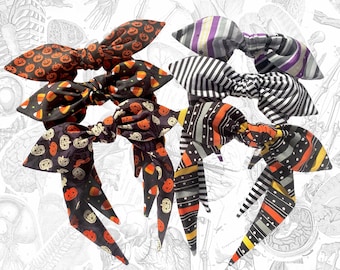 Handmade Halloween Top Knot Headband, Spooky Cotton Bow