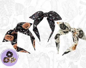 Halloween Retro headband, Spooky top knot bowbands - jacks, owls, black cats, gifts for her