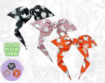 Glow in the Dark Ghost Headband, Knotted Top Knot, Spooky Gift