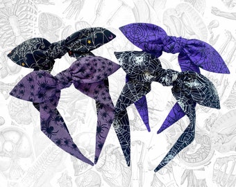 Halloween Spiderweb top knot headband - spooky spiders bowband, Halloween gifts for her