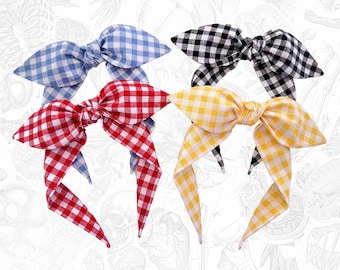 Gingham Top Knot Headband: Handmade Cotton Bow Hair Accessory