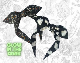 Glow in the Dark Ghosts & Cats Top Knot Headband - Handmade Halloween