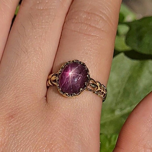 Natural star ruby Thai modern style gold plated sterling silver ring