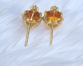 Boucles D'oreilles Puces En Argent 925 Avec Citrines Naturelles Et Zircons - Neuf Jamais Porté
