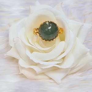 Natural untreated Burmese Jade gold-plated sterling silver ring