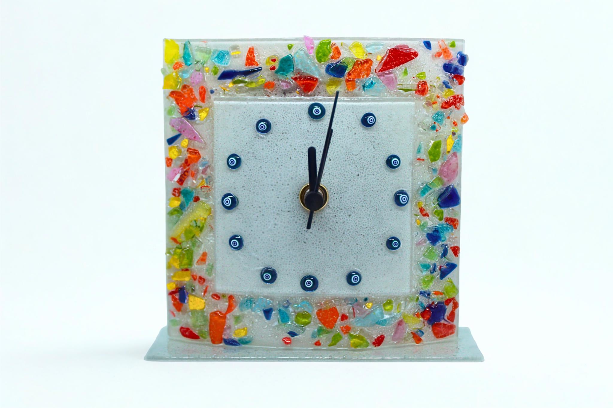 Italy【MURANO】ムラーノ ミルフィオリ 置時計 テーブルクロック Murano Millefiori Watch With Leather Band - Brown | flemington