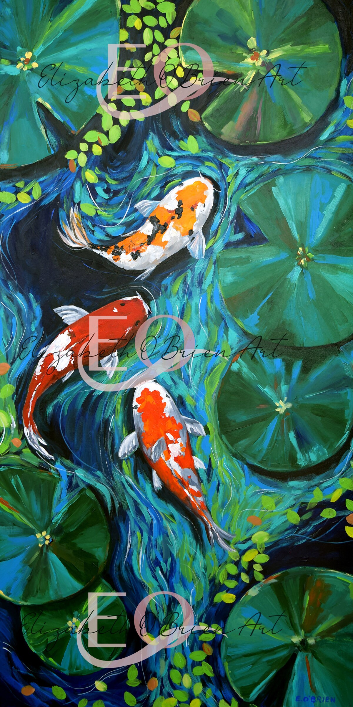 Koi Pond Wall Art Print, Abstract Painting Print 