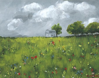 Summer Field Landscape Art Print, Abstract Painting
