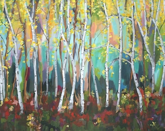Birch Forest Art Print, Abstract Painting, Uncertainty
