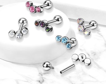 Internally Threaded Titanium Cartilage Barbell With Bezel Set Austrian Crystal Top