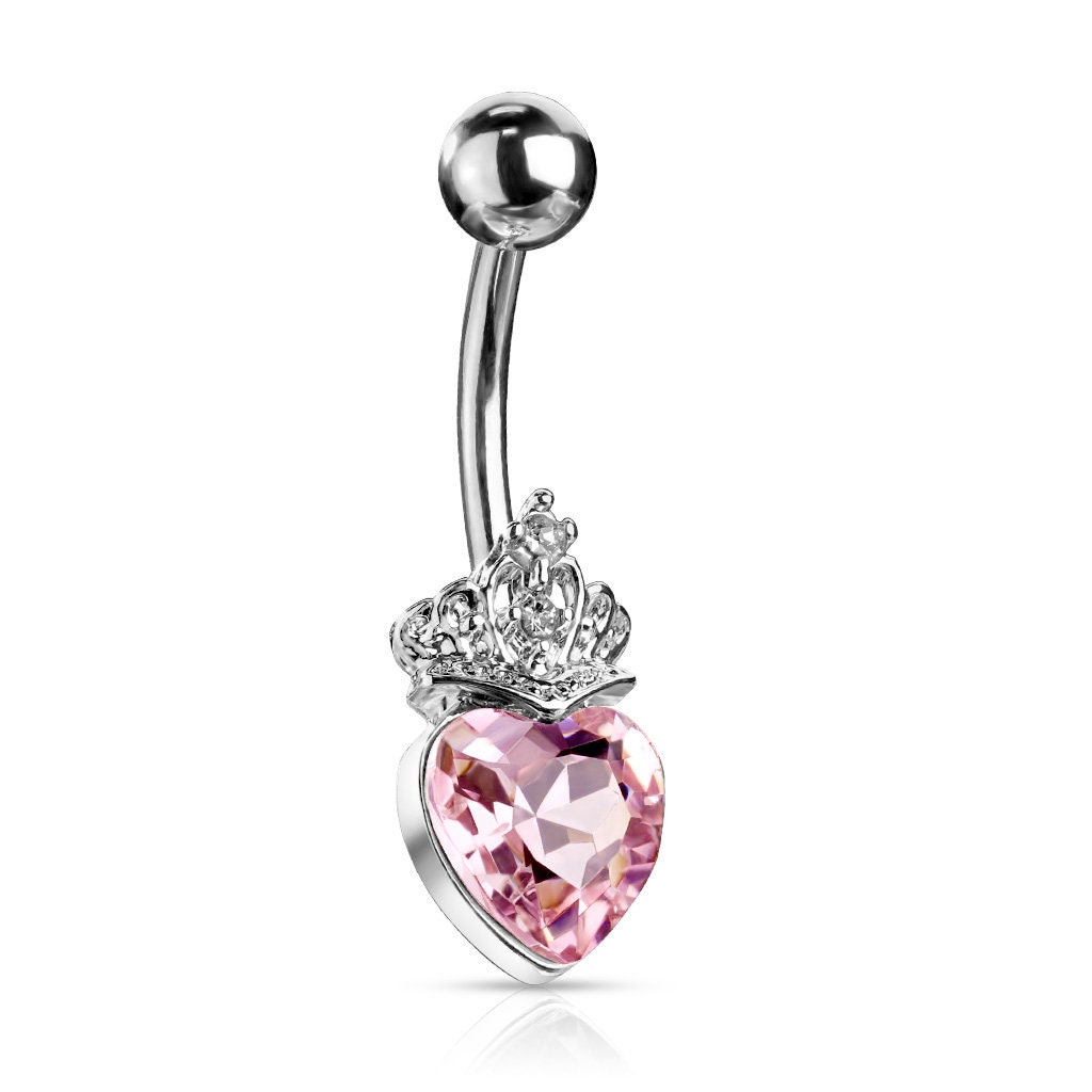 Crystal Set Heart and Tiara Belly Bar Navel Ring - Etsy UK