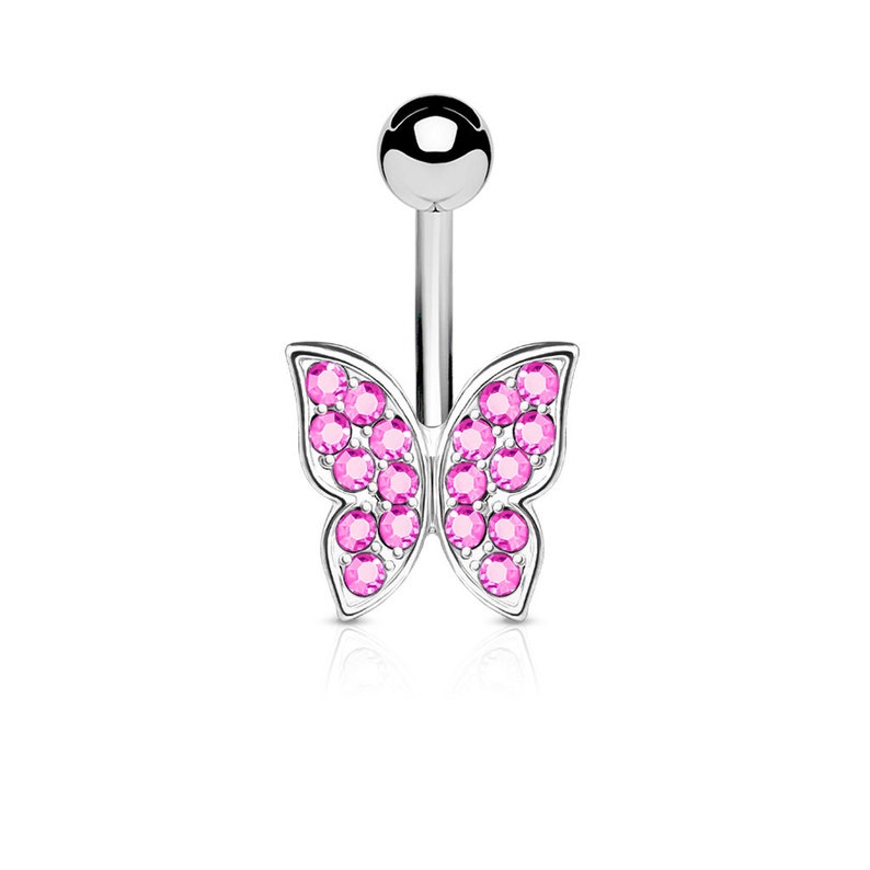 Crystal Paved Butterfly Surgical Steel Belly Bar image 4