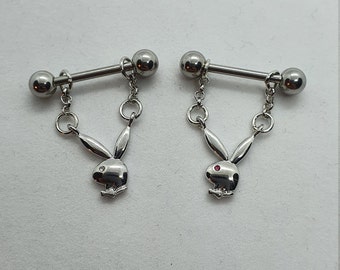Dangle Playboy Bunny Nipple Bar With CZ Gemmed Eye (x1)