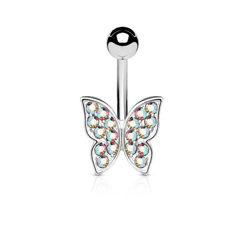 Crystal Paved Butterfly Surgical Steel Belly Bar image 2