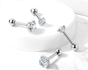 Implant grade Titanium Prong Set CZ Cartilage Tragus Barbell