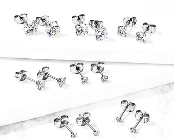 Prong Set CZ Implant Grade Titanium Stud Earrings