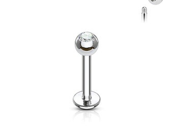 Titanium Externally Threaded Press Fit CZ Labret Monroe Cartilage Stud