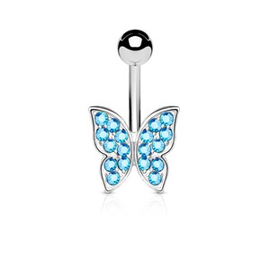 Crystal Paved Butterfly Surgical Steel Belly Bar image 5