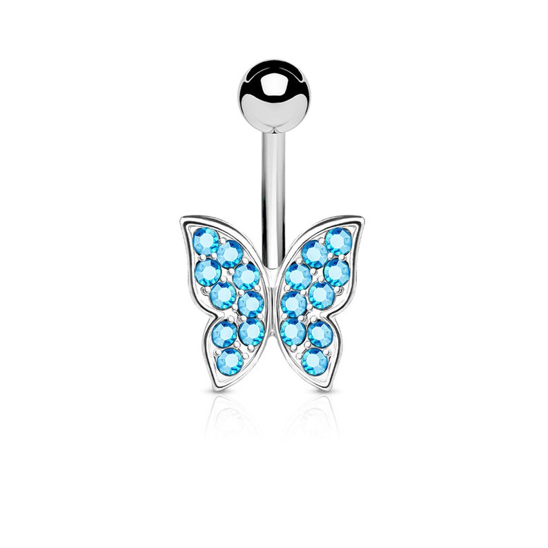 Crystal Paved Butterfly Surgical Steel Belly Bar image 5