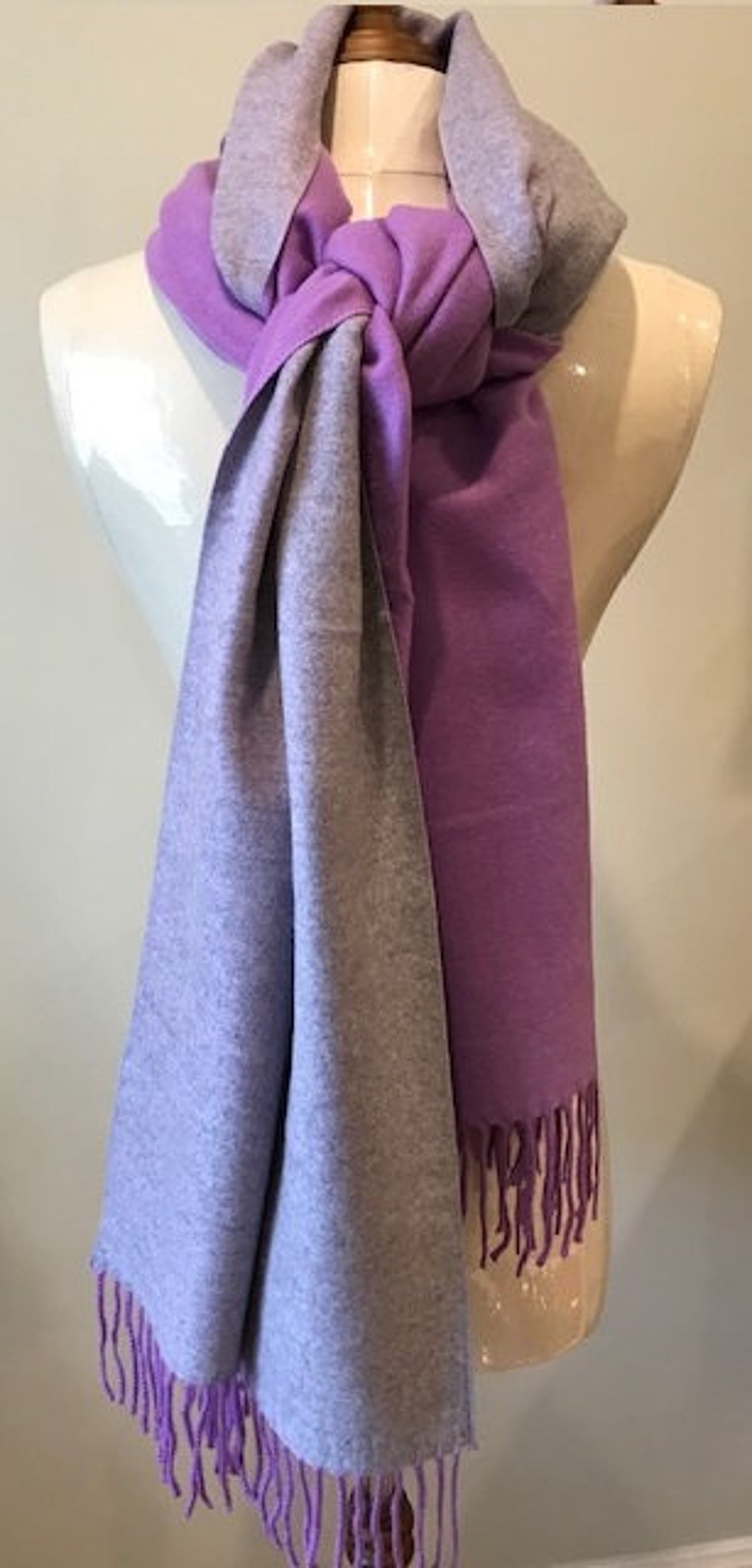 Reversible Lilac/Grey Winter Scarf Wool Blend Scarf/Wrap Etsy
