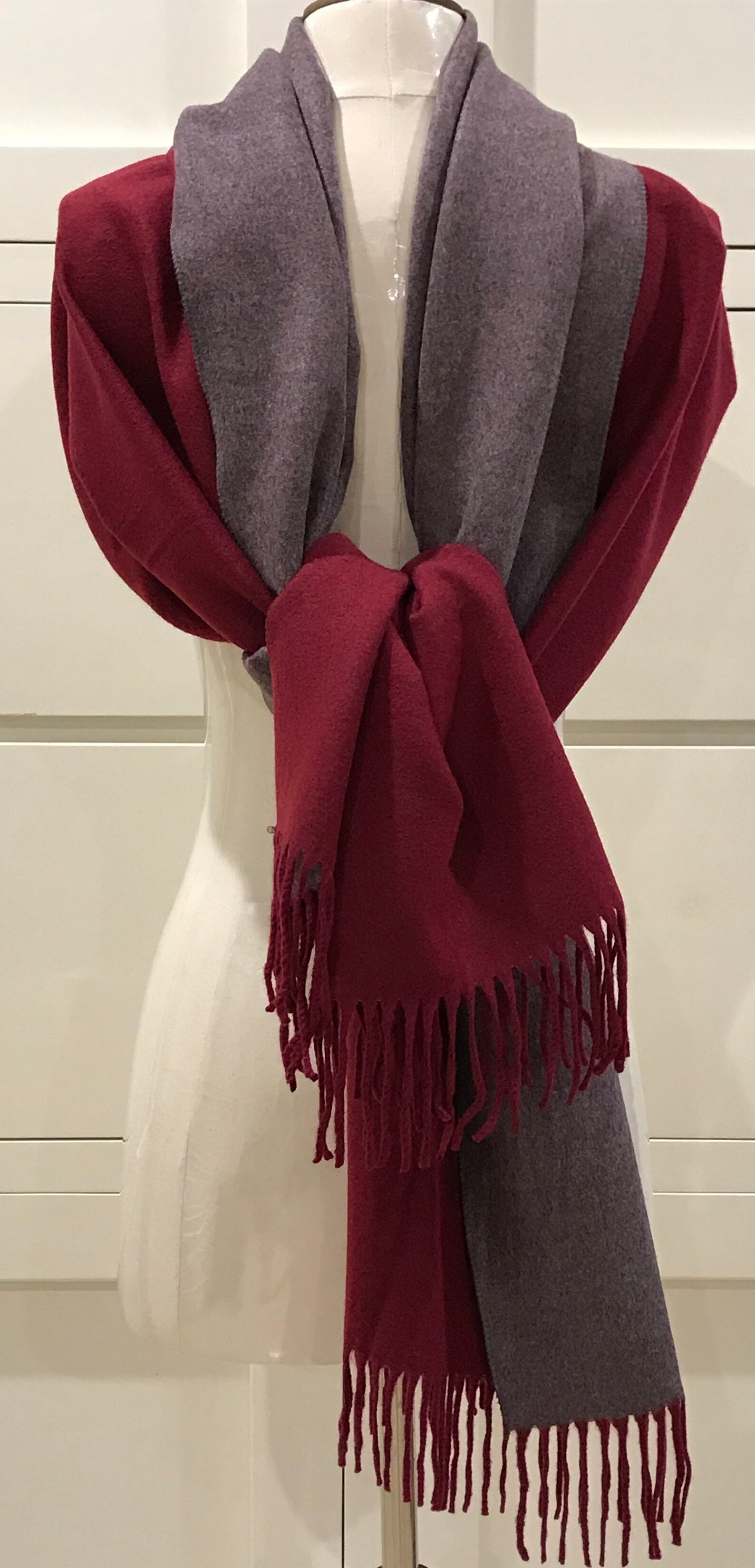 Reversible Burgundy/Grey Winter Scarf Wool Blend Scarf Gift Etsy