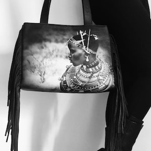 Unique Leather purse, Laptop bag, handcrafted leather bag, Black Leather shoulder Bag, Leather Handbag, Boho  Bag, Black leather fringe
