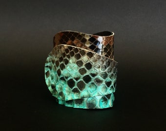 Bracelet python turquoise, bracelet en cuir large pour femme, bracelet en peau de serpent, bracelet en cuir turquoise, bracelet unisexe fait main