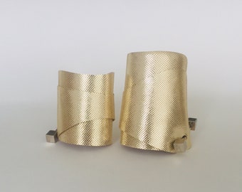 Gold leather cuff for woman, Wide leather cuff, Gold leather wristband.