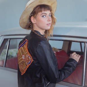 Custom faux leather jacket,  Personalized Leather Jacket,  Black Eco leather Jacket, Biker Boho Jacket, Black leather jacket for women