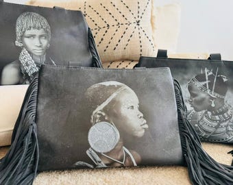Leather fringe bags for women