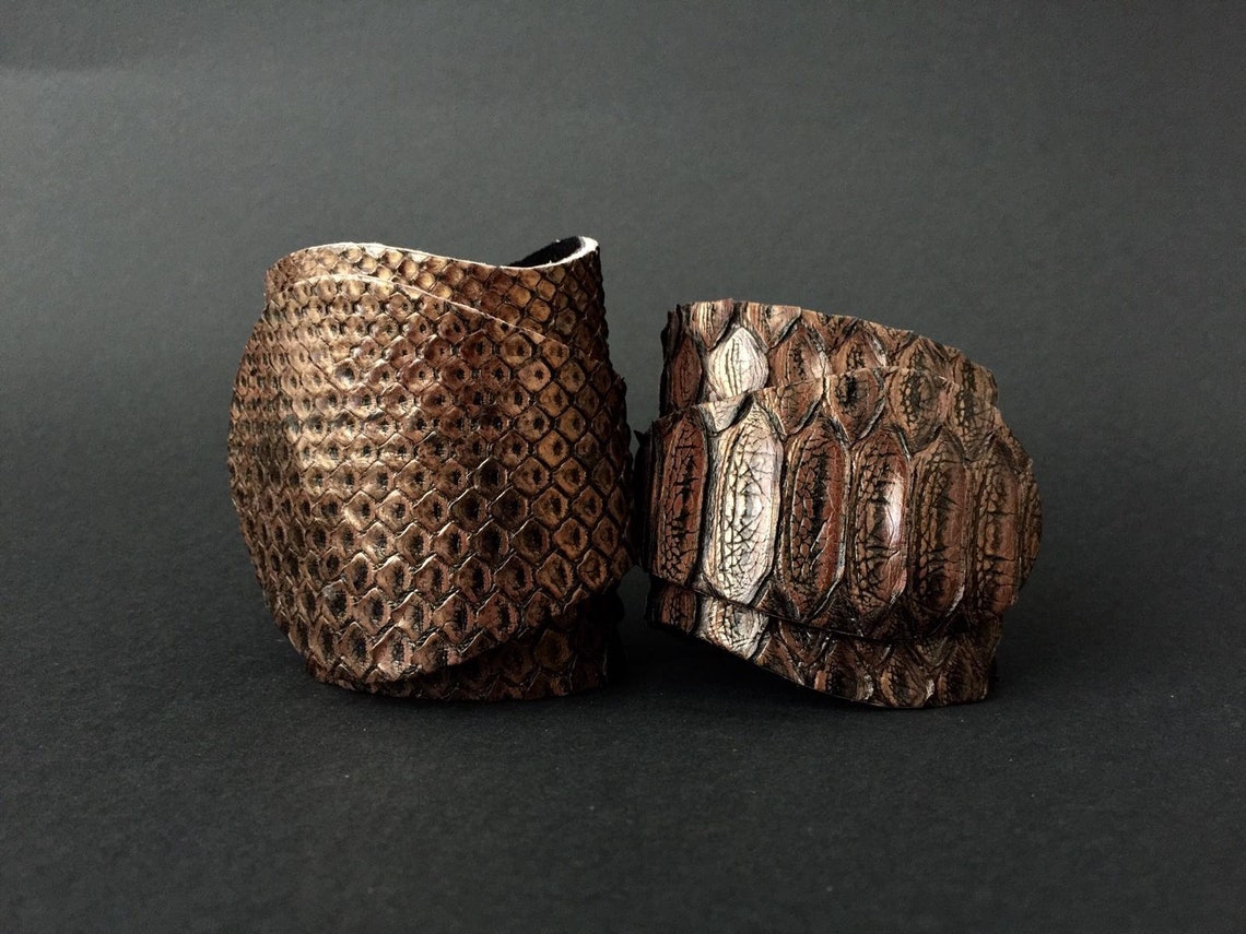 Bronze Python Cuff Bracelet Boho Leather Bracelet for Woman - Etsy