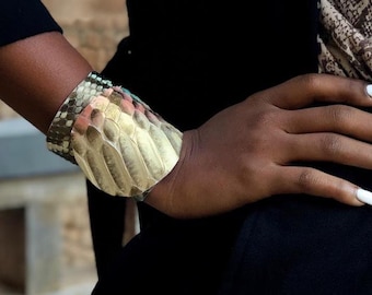 Python armband, leren armband, handgemaakte armband, brede slangenleren armband, leren bangle, Burning Man