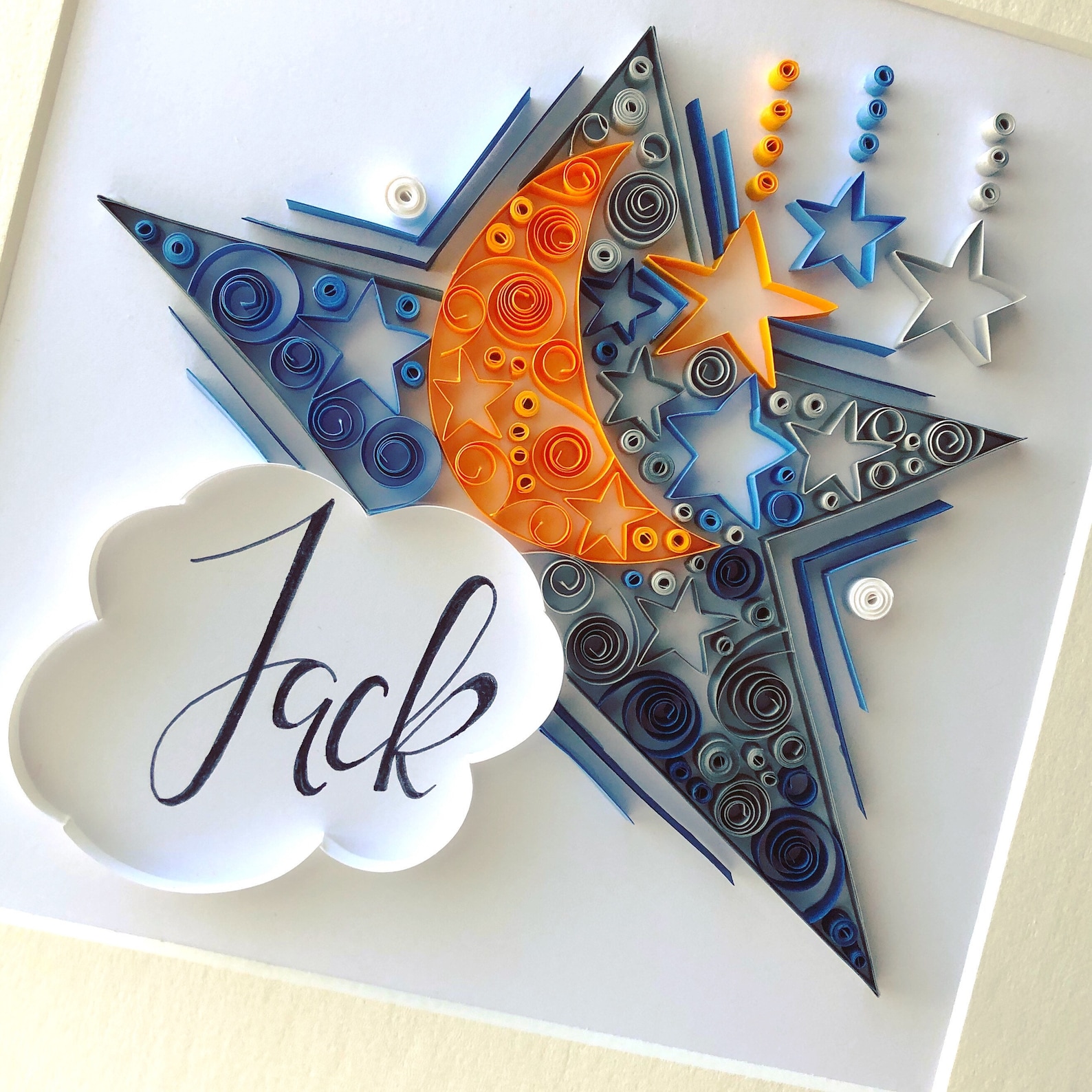 Framed Moon & Stars / Quilling / Paper Art / Nursery Decor / Etsy
