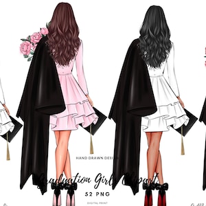 Clipart di ragazze laureate, Clipart di laurea, Laureati 2025, Clipart di diploma, Disegno a sublimazione PNG, Uso commerciale