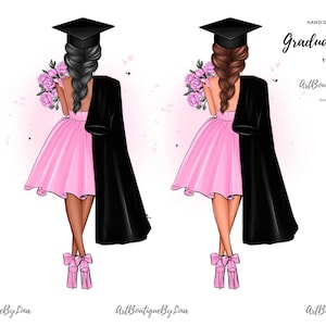 Graduation Girl Clipart Pink Dress - Etsy