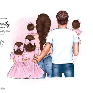 Family Clipart: Parents and Four Daughters PNG (Digital Download)