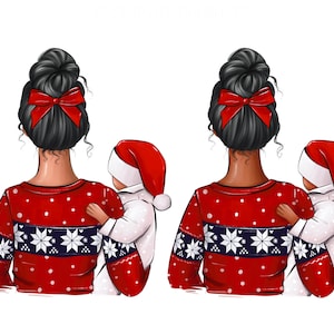 Christmas Clipart Mother and Child, Christmas Tree Gifts Clipart, Santa