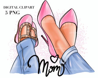Glamorous Mother Daughter Clipart: Heels & Long Legs (PNG Digital Download)