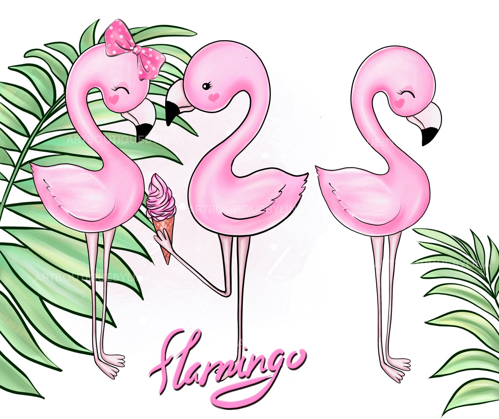 Flamingo clipart Cute Flamingo Clipart Tropical Bird Clip | Etsy
