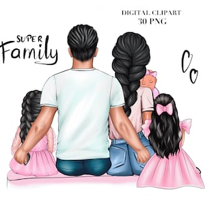 Father’s Day clipart, Family clipart, Father mother daughters clipart, Daughters  baby,  Dad Mom 3 girls clipart, Father clipart