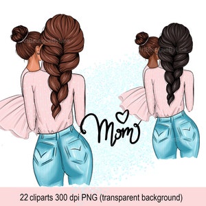Clipart de mãe e filha, clipart de mãe e menina, clipart de mãe, clipart de mamãe, clipart de dia das mães