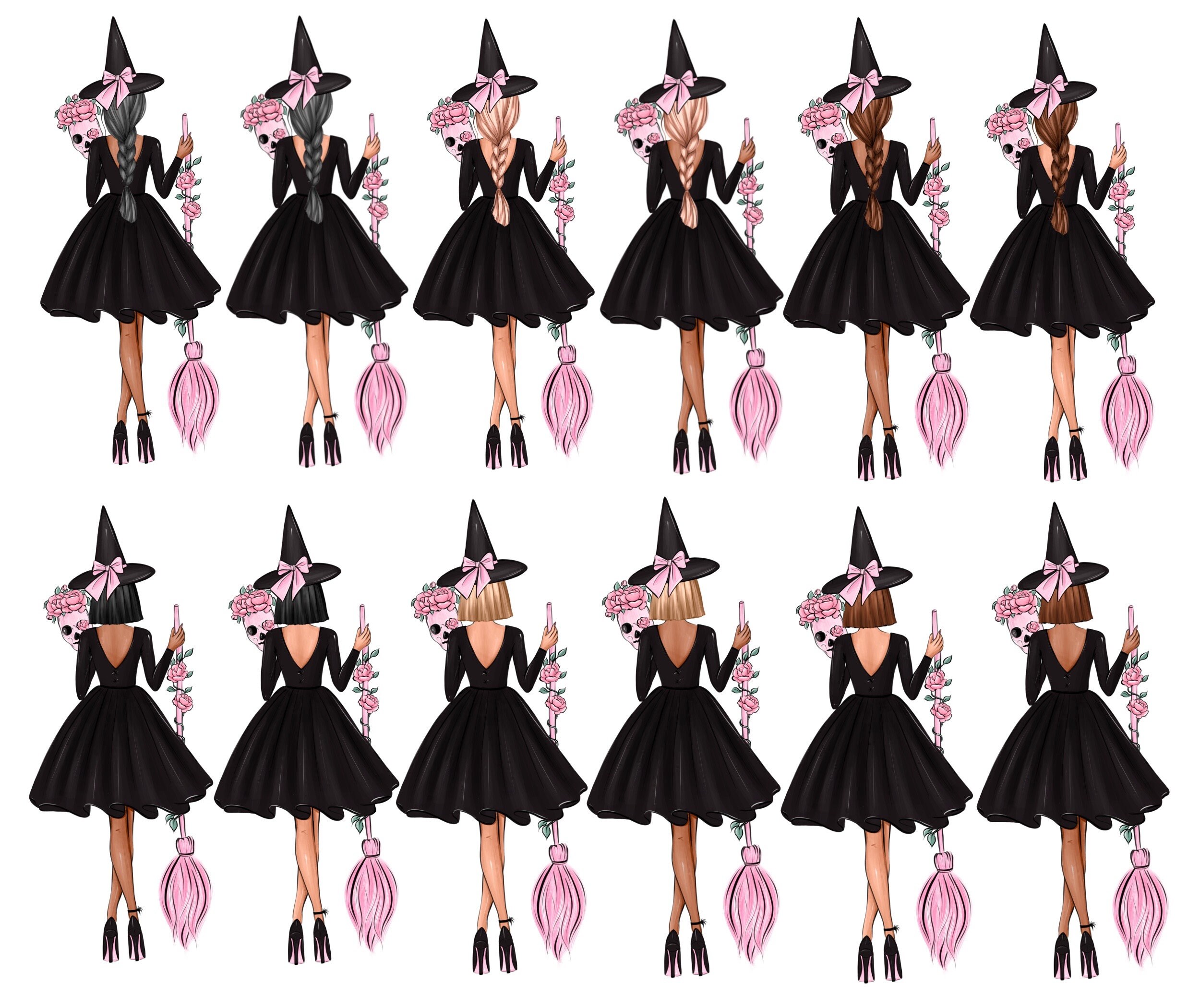 Pink Halloween Witch Clipart, Spooky Fashion Art (PNG) - Etsy